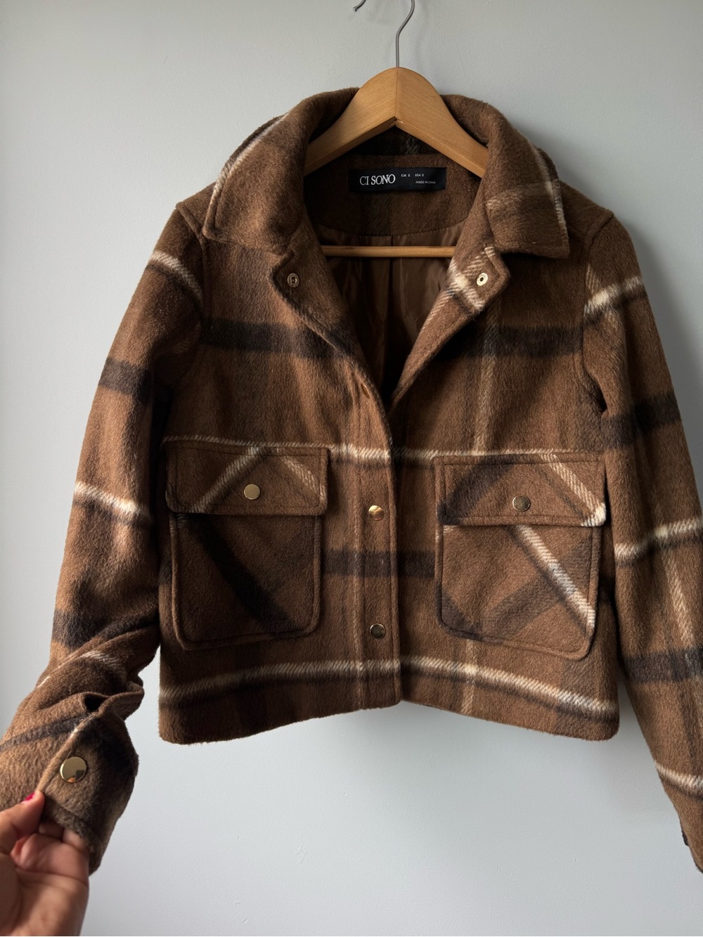 Ci Sono Brown Plaid Short Snap-Front Pea Coat